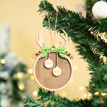 Personalised Christmas Family Ornament Custom 2 Names Reindeer Layered Wood Christmas Ornament-Jessemade AU