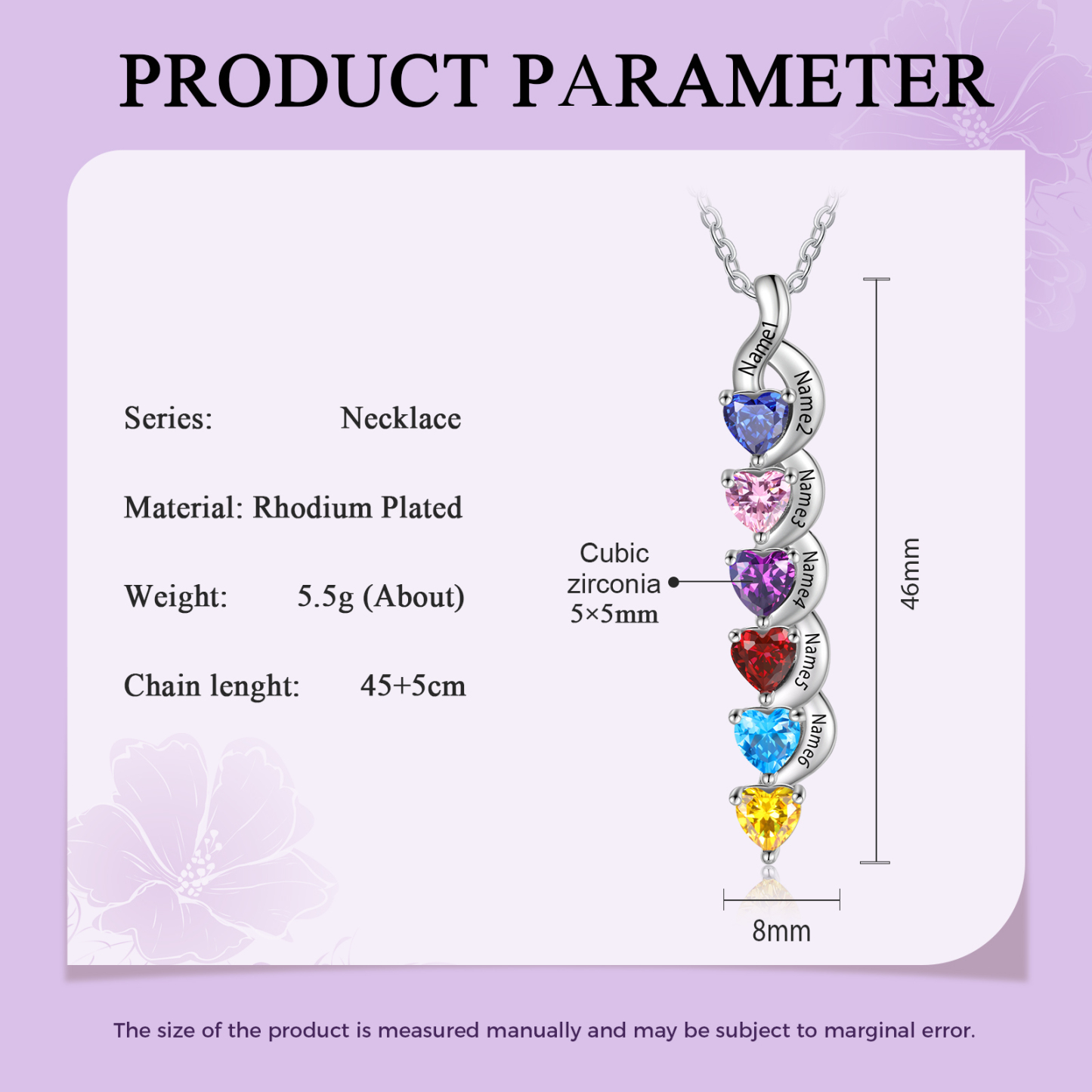 6 Names - Personalised Pendant Necklace Customised Names & Birthstones Necklace Birthday Gift for Women Girls-Jessemade AU