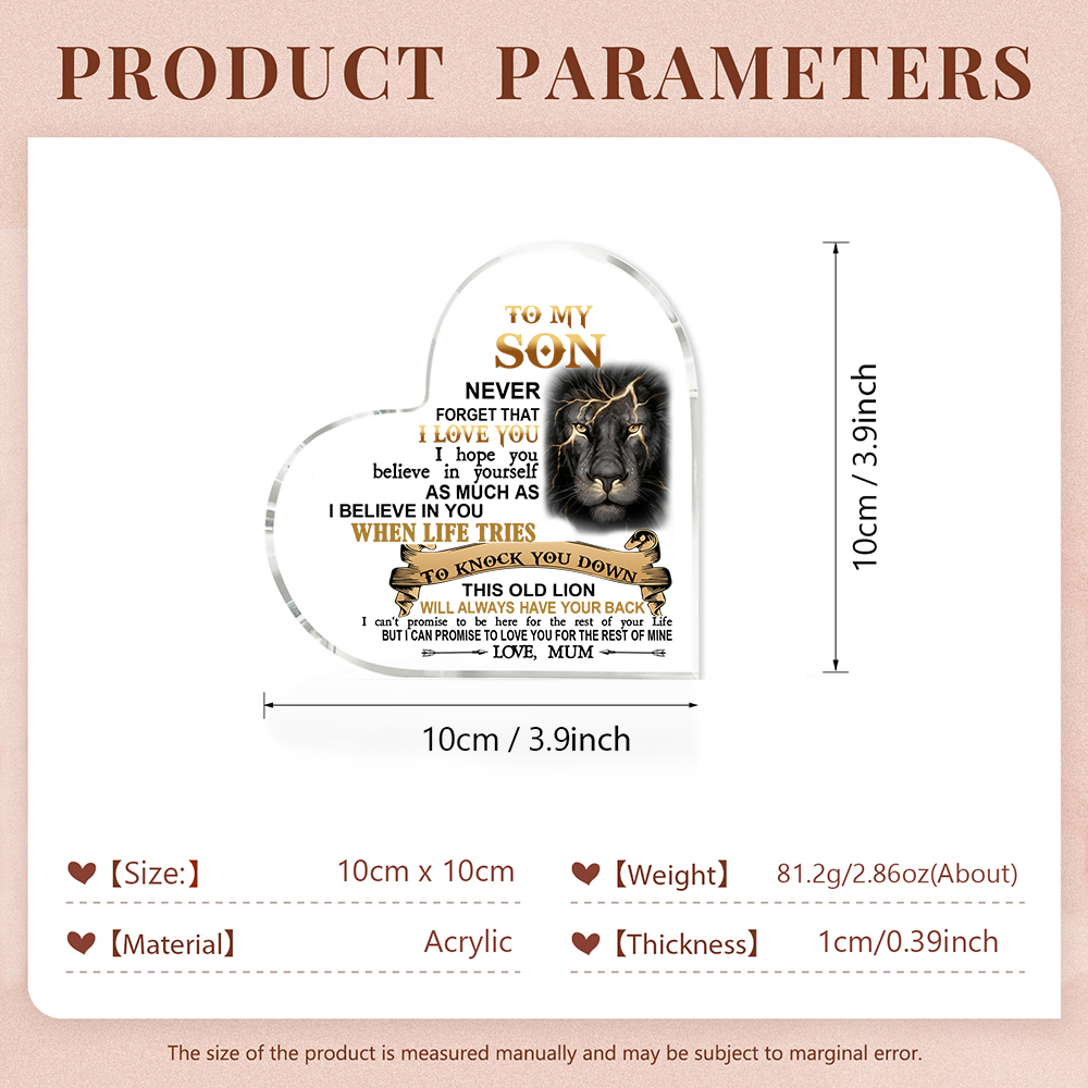 To My Son Acrylic Heart Keepsake Mum to Son Heart Ornament - This Old Lion Will Always Have Your Back-Jessemade AU