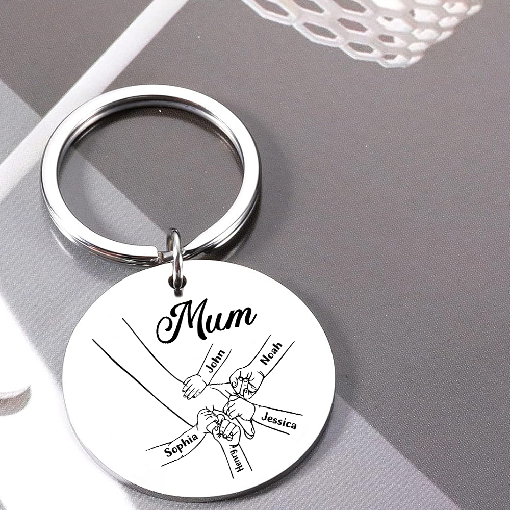 5 Names - Personalised Text Keychain Holding Hands Keychain Mother's Day Gifts For Grandma/Mother-Jessemade AU
