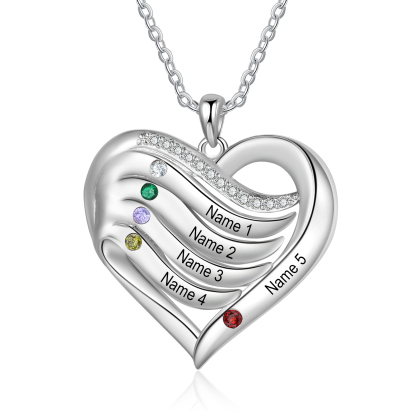Personalised Intertwined Heart Pendant Necklace Custom 5 Birthstones & 5 Names Necklace Gifts for Her-Jessemade AU