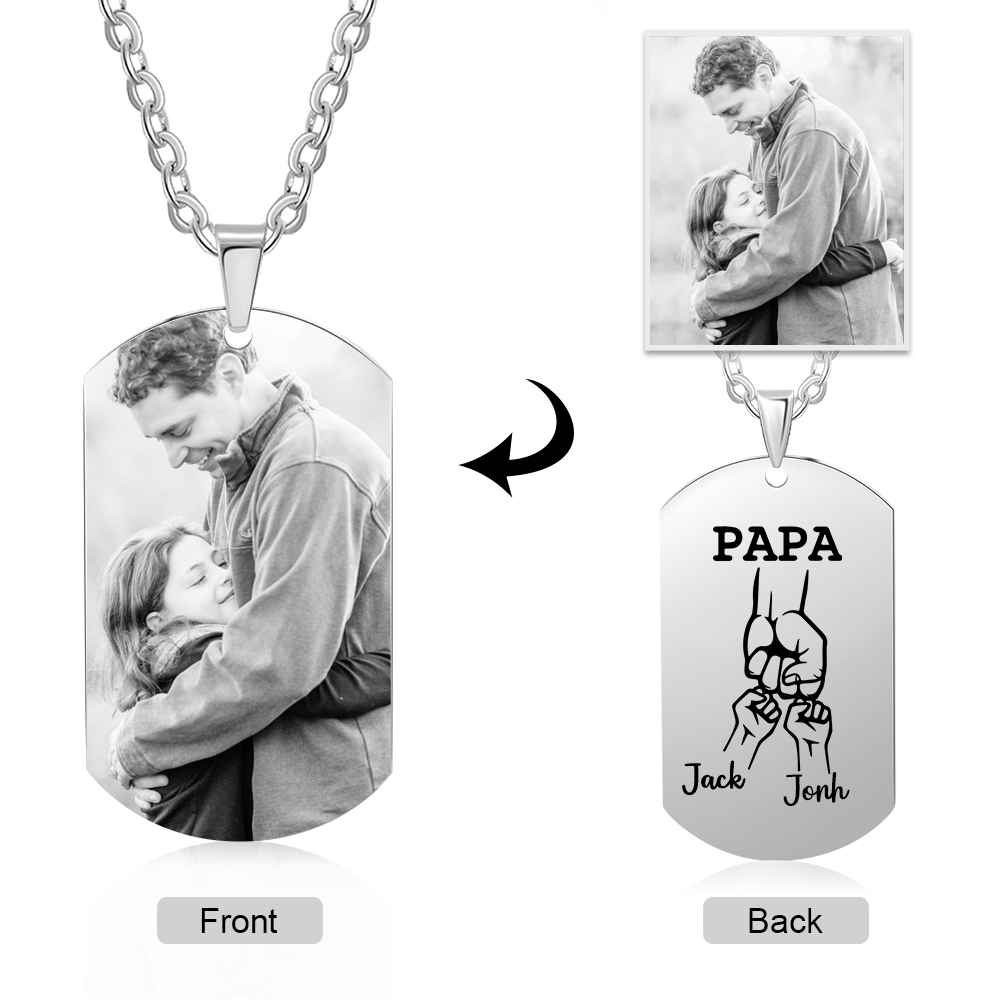 Personalised Fist Bump Necklace with 2 Kids' Names Custom Photo Necklace For Father-Jessemade AU