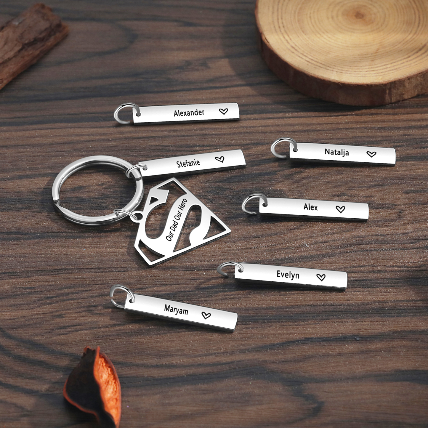 Custom Superhero Dad Sign Keychain Engrave 1 Name For Dad-Jessemade AU