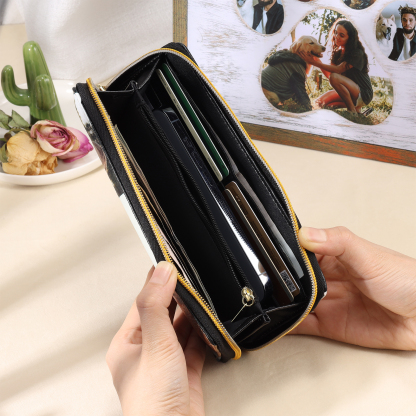 Long Purse Personalised Leather Wallet Engraved 6 Photos Zip Wallet 2024 Gifts For Women Men-Jessemade AU