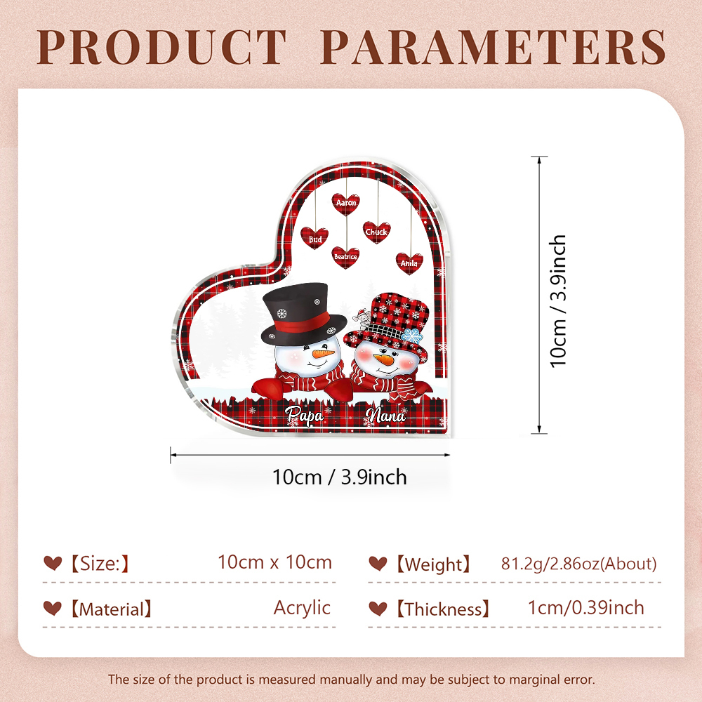 Acrylic Heart Keepsake Customised 7 Names Christmas Snowman Decor Personalised Gifts for Grandma Mum-Jessemade AU