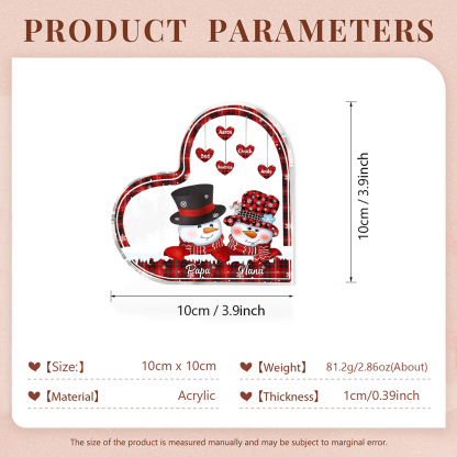 Acrylic Heart Keepsake Customised 7 Names Christmas Snowman Decor Personalised Gifts for Grandma Mum-Jessemade AU