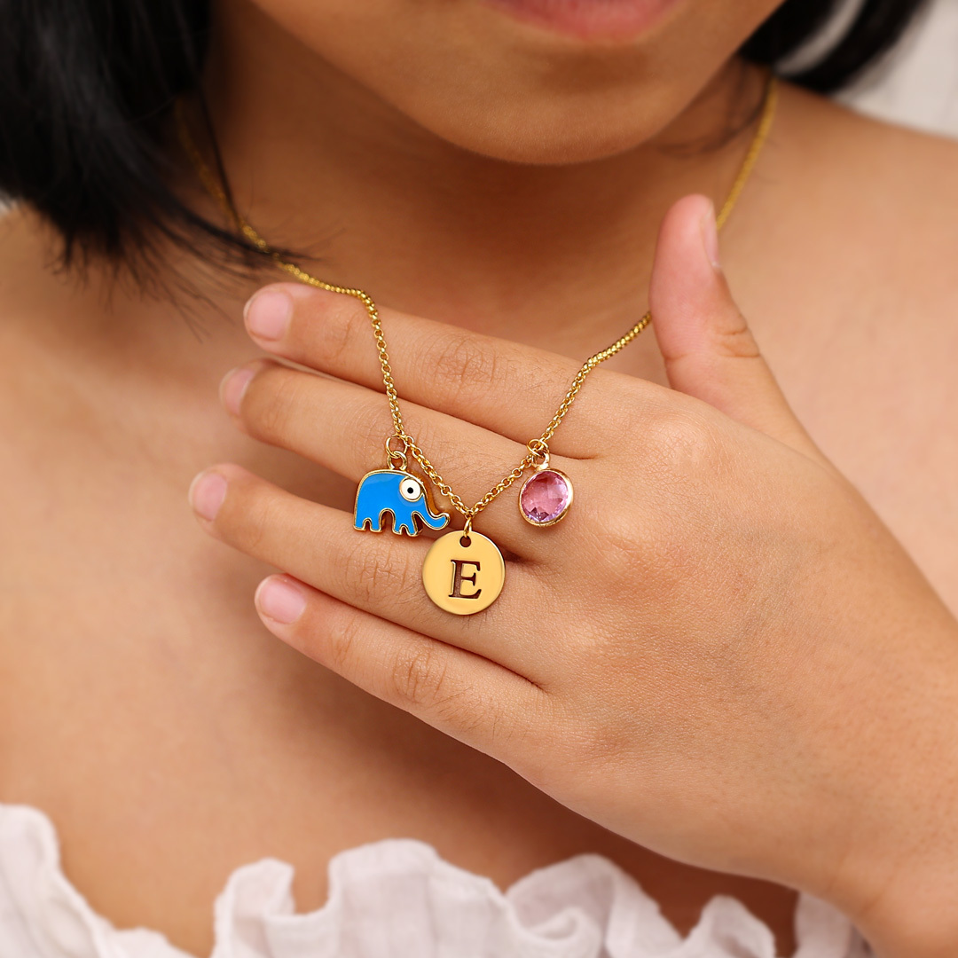 To My Daughter Personalised Elephant Necklace Custom Birthstone and Initial Kid's Necklace-Jessemade AU