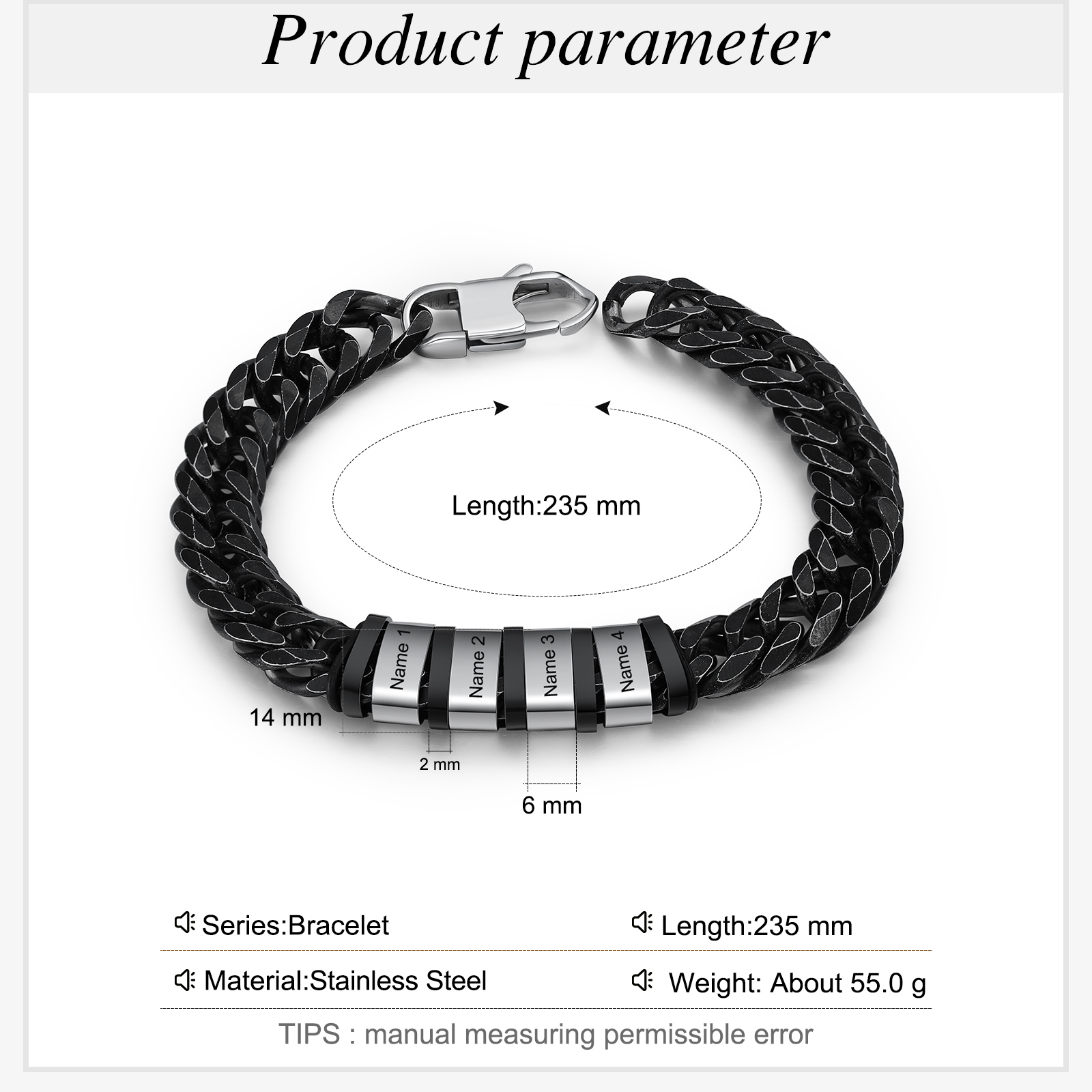 Personalised Cuban Chain Bracelet Custom 4 Names Beads Men's Bracelet-Jessemade AU