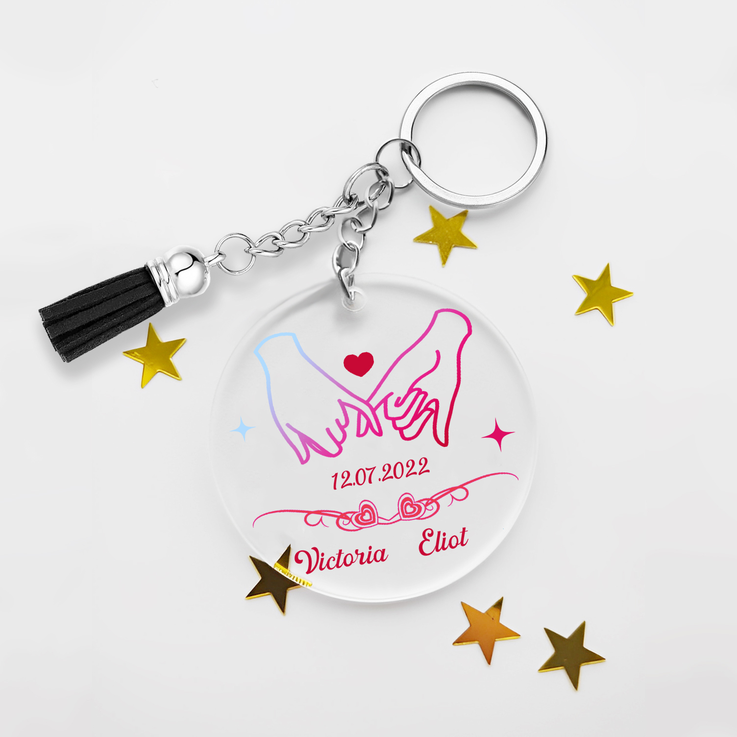 Personalised Pinky Swear Couple Keyring Custom 2 Names & Date Acrylic Keychain Valentine's Day Anniversary Gift for Couples-Jessemade AU