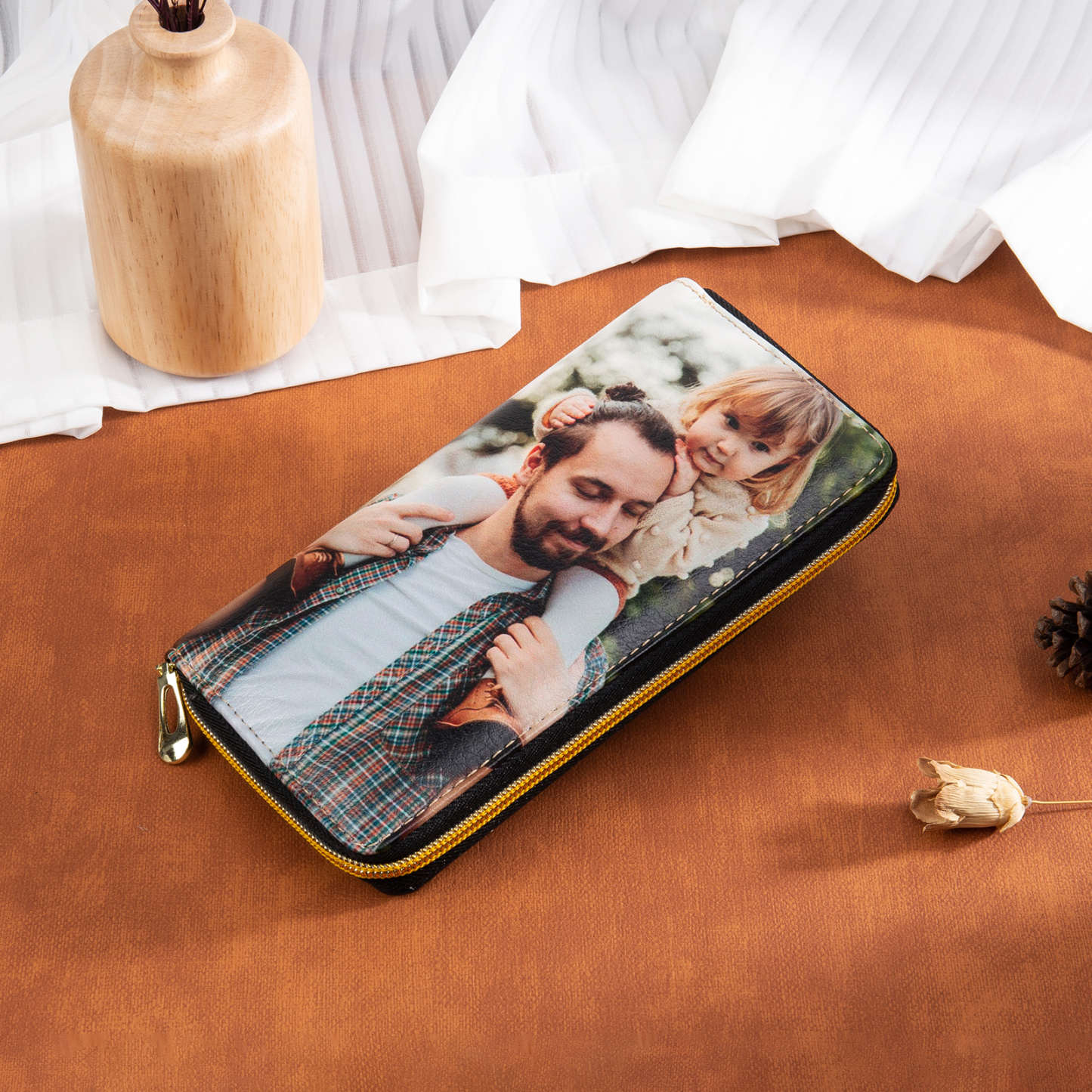 "You are My Sunshine",Personalised Dream Catcher Leather Wallet Engraved 1 Photo Zip Wallet Long Purse Gifts for Her-Jessemade AU