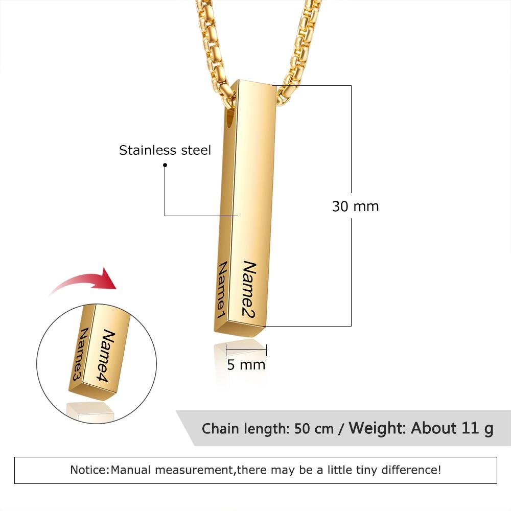 Personalised 3D Bar Necklace 4 Side Vertical Bar Necklace For Her-Jessemade AU