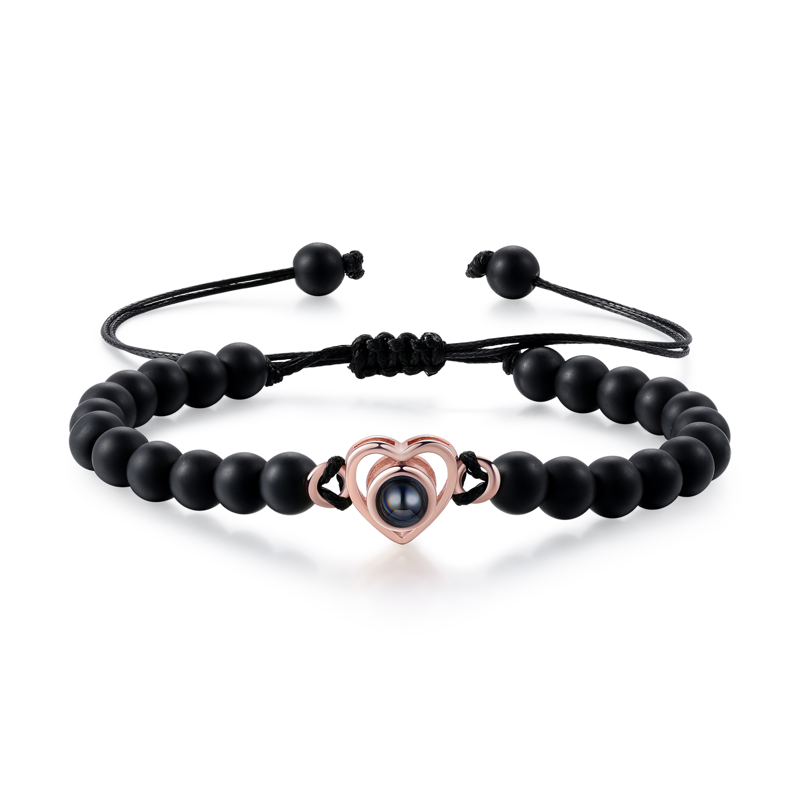 Personalised Projection Beaded Bracelet Customised Photo Bracelet Black Adjustable Bracelet Personalised Gift for Couples-Jessemade AU