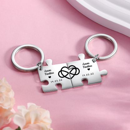 Personalised Puzzle Couple Keychain Set Engrave 2 Names & Date Keyring Infinity Love Matching Couple Gifts-Jessemade AU