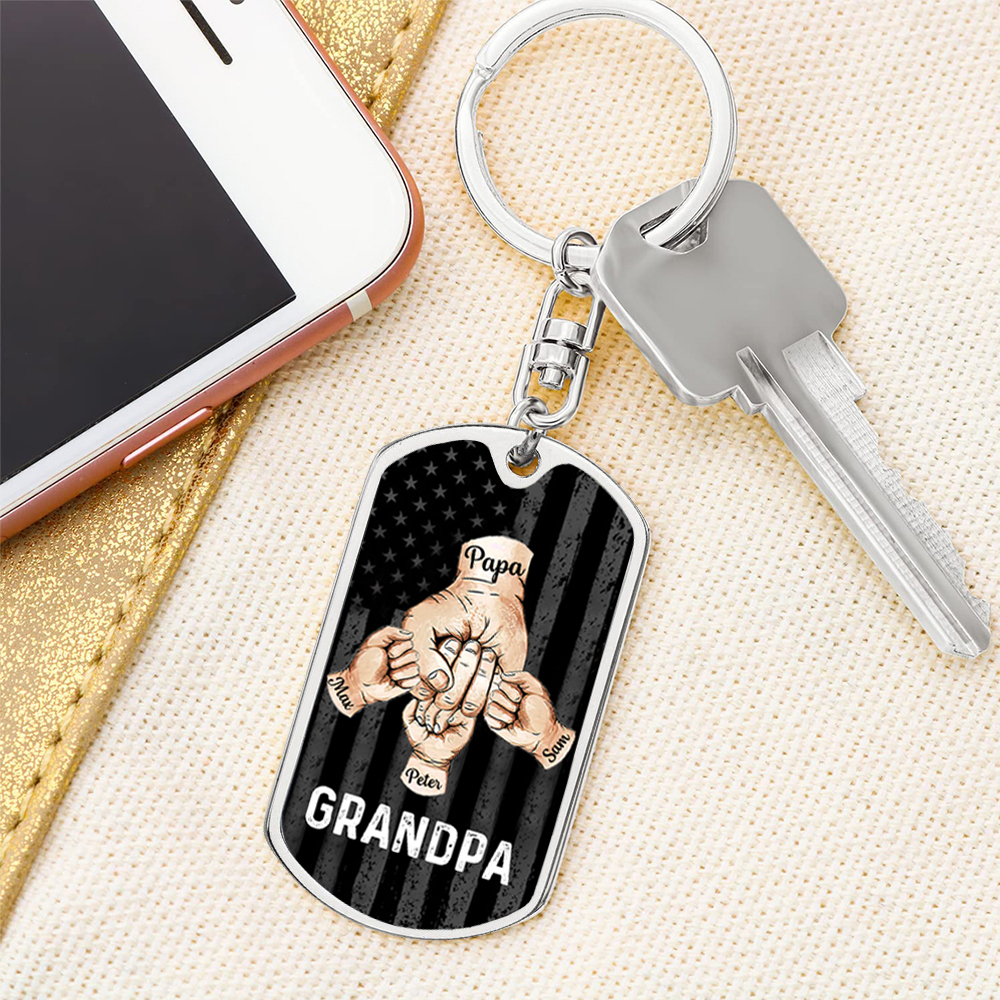 Personalised Fist Bump Keychain Engrave 4 Names For Father/Grandpa-Jessemade AU