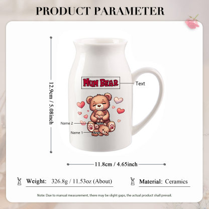 Personalised Ceramic Flower Vase Custom 2–8 Names & 1 Text Bear Family Vase Gift for Mother/Grandma-Jessemade AU