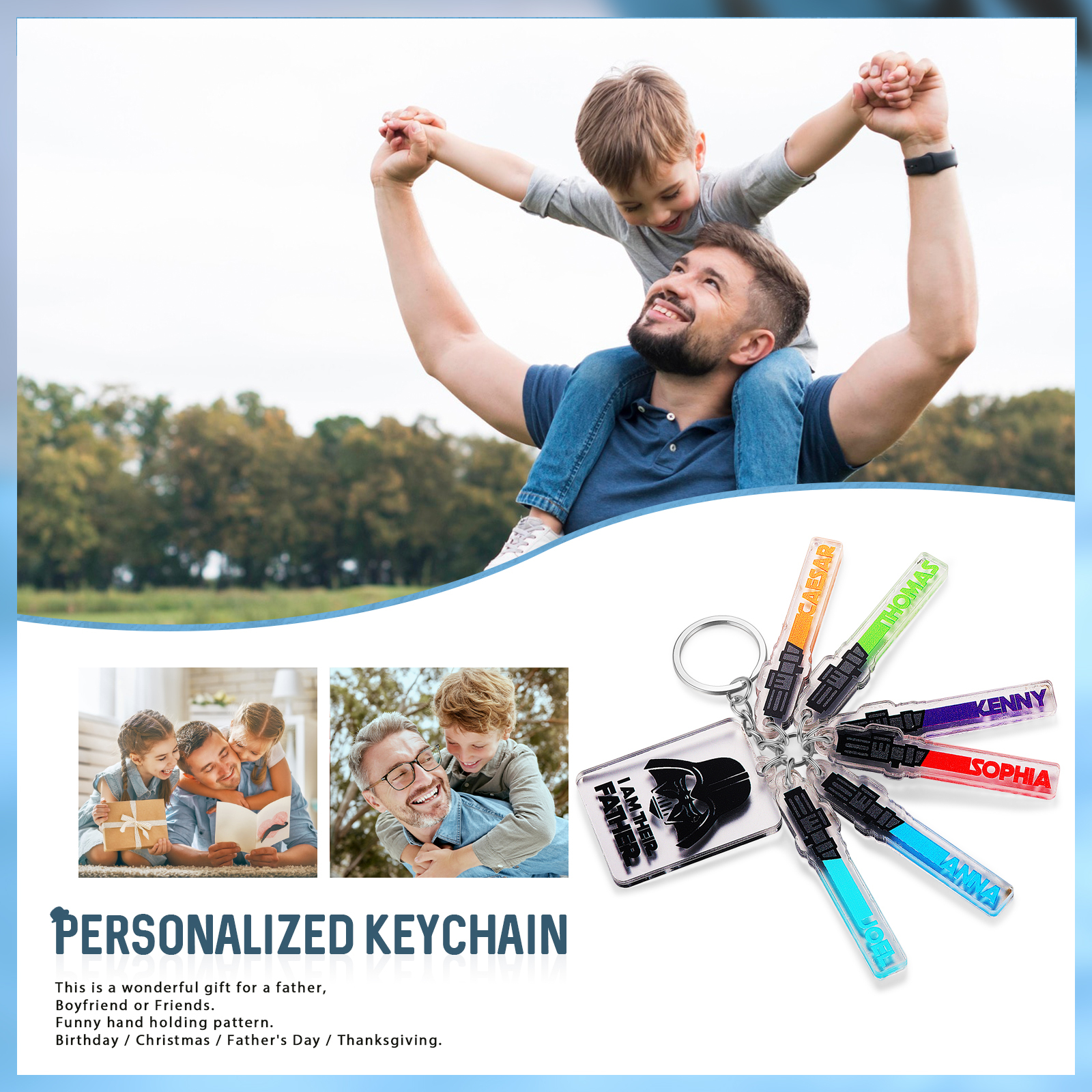 6 Names - Personalised Text & Name Acrylic Keychain Star Wars Gifts for Father/Grandpa-Jessemade AU