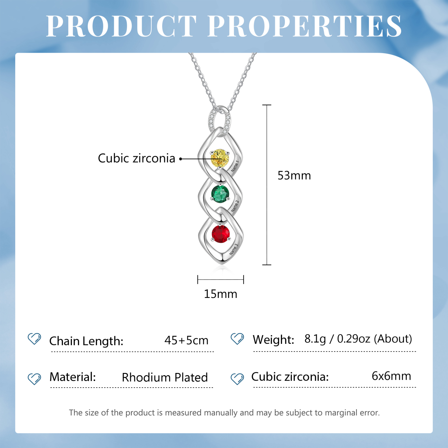 Personalised Pendant Necklace Custom 3 Birthstones Engraved 3 Names Necklace Gift for Women-Jessemade AU