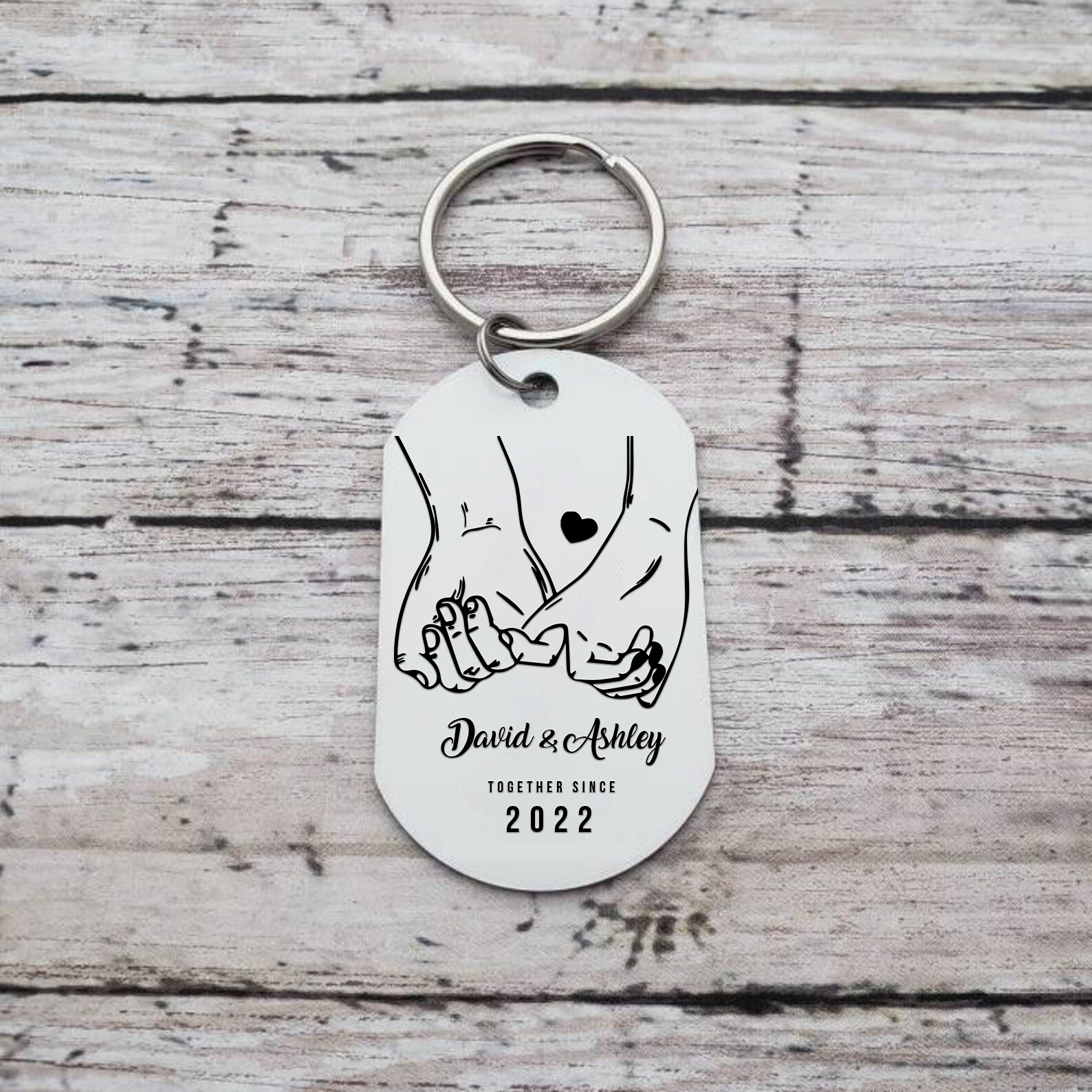 Personalised Couple Photo Keychain Custom 2 Names & Text & Year Keyring Pinky Swear Gift for Him/Her-Jessemade AU