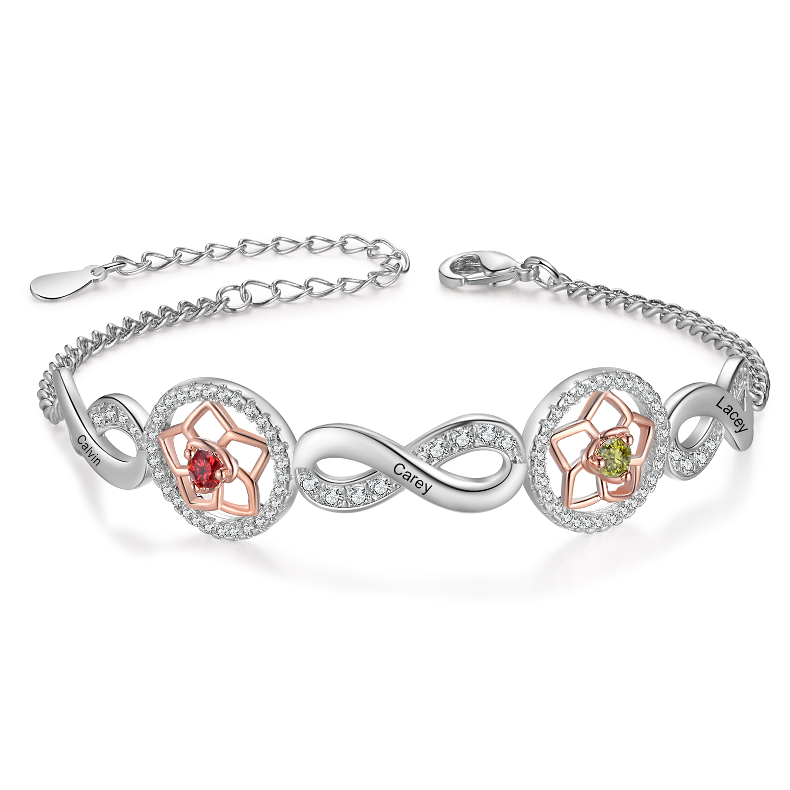 Personalised Women's Bracelet Custom 2 Birthstones & 2 Names Infinity Bracelet Birthday Gift for Her-Jessemade AU