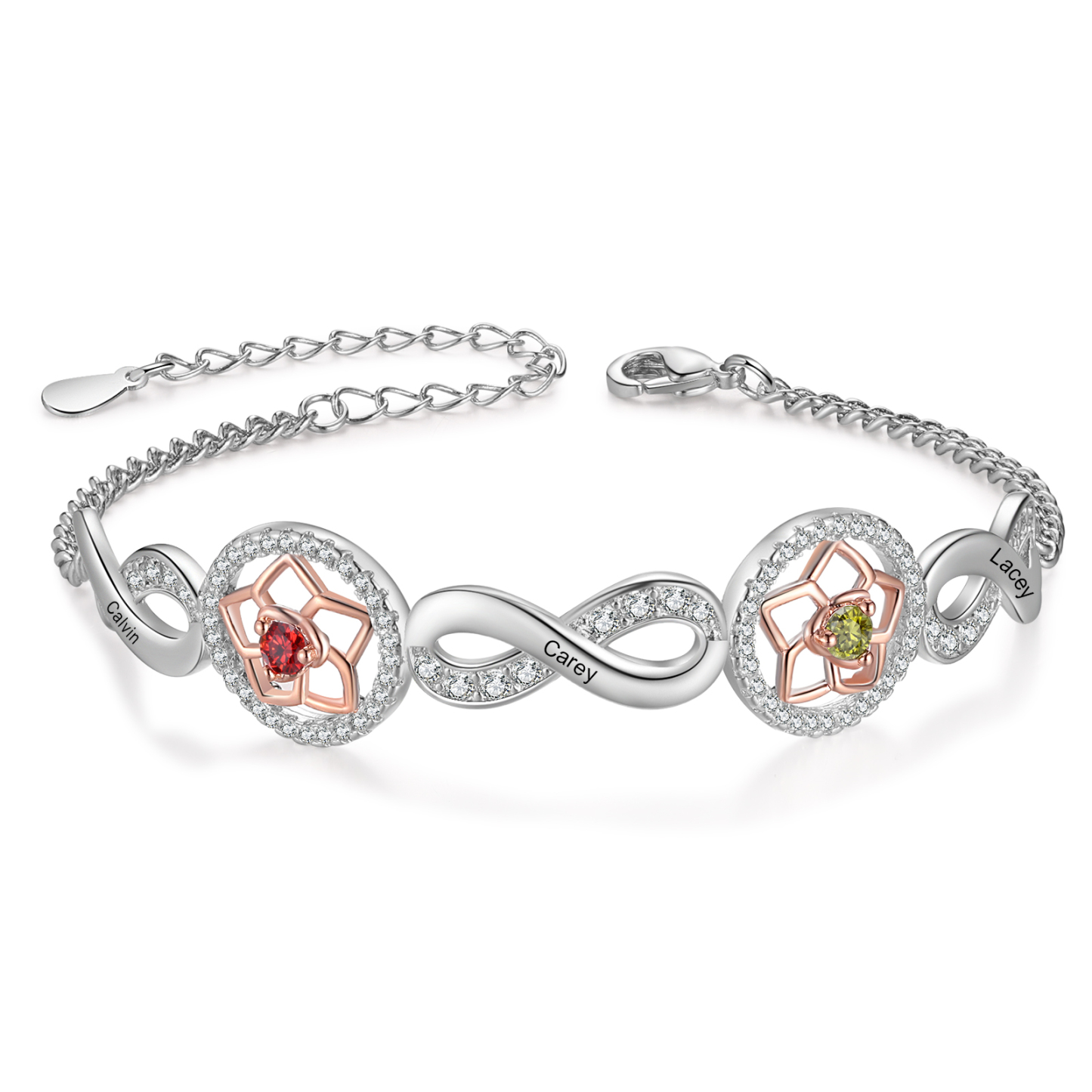 Personalised Women's Bracelet Custom 2 Birthstones & 2 Names Infinity Bracelet Birthday Gift for Her-Jessemade AU