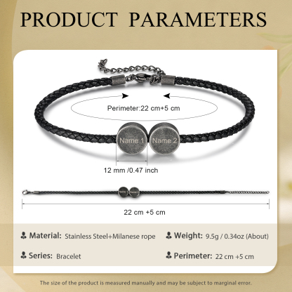 2 Names - Vintage Men's Leather Bracelet Custom Names Beads Bracelet Stainless Steel Personalised Gift for Him-Jessemade AU