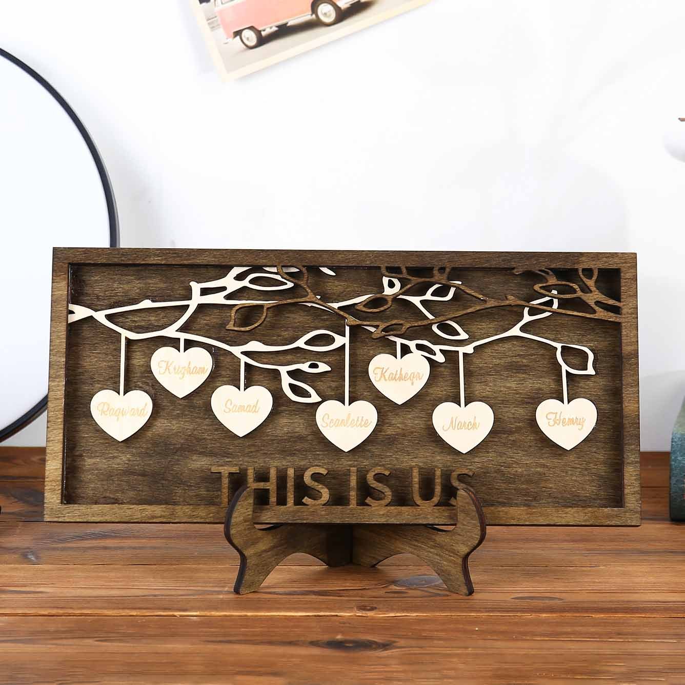 Custom Family Tree Sign Engrave 7 Names Wooden Family Frame Home Decor-Jessemade AU