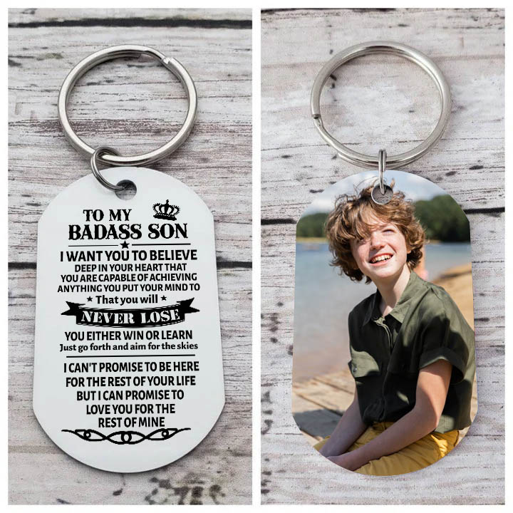 To My Badass Son Keyring Custom Photo Keychain "I Can Promise To Love You For The Rest Of Mine" Personalised Gifts For Son-Jessemade AU