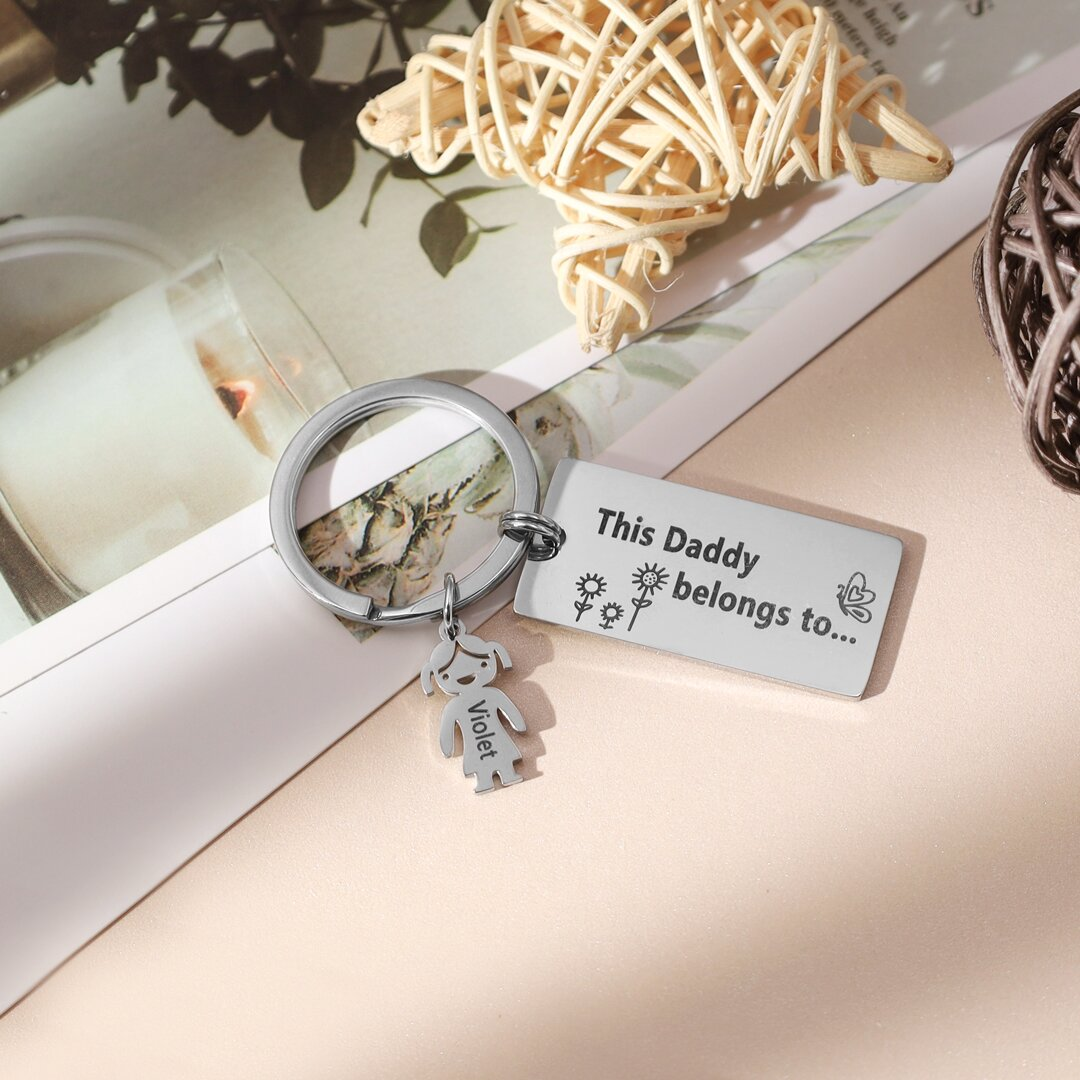 Personalised Keychain with Kid Charm Engraved 1 Name Family Keychain for Him-Jessemade AU