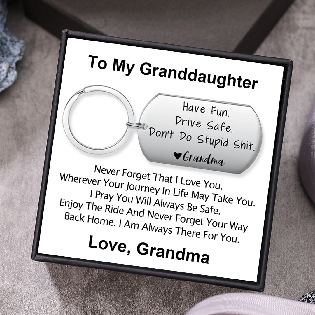 "Have Fun, Drive Safe, Don’t Do Stupid" Keychain Funny Keychain Gifts for Grandson/Granddaughter-Jessemade AU