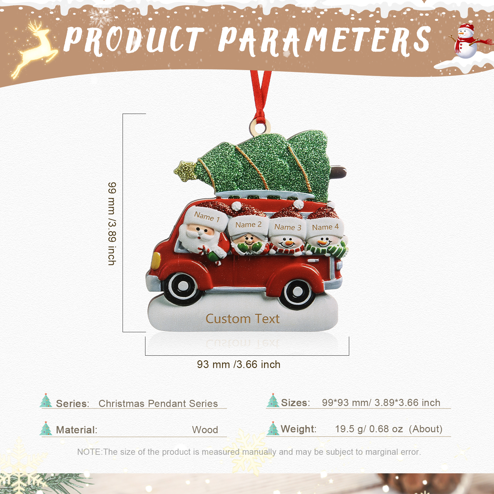 4 Names - Personalised Christmas Snowman Ornament Customised Names & Text Wooden Car Hanging Ornaments Christmas Gift for Family-Jessemade AU