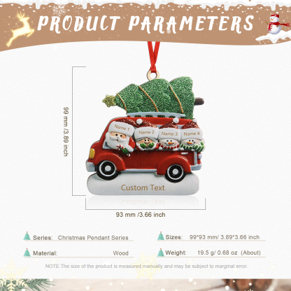 4 Names - Personalised Christmas Snowman Ornament Customised Names & Text Wooden Car Hanging Ornaments Christmas Gift for Family-Jessemade AU