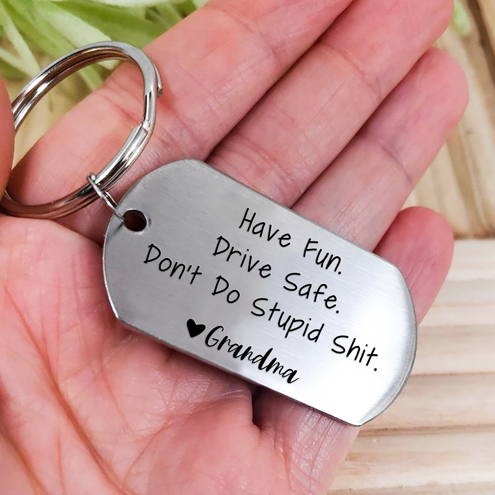 "Have Fun, Drive Safe, Don’t Do Stupid" Keychain Funny Keychain Gifts for Grandson/Granddaughter-Jessemade AU