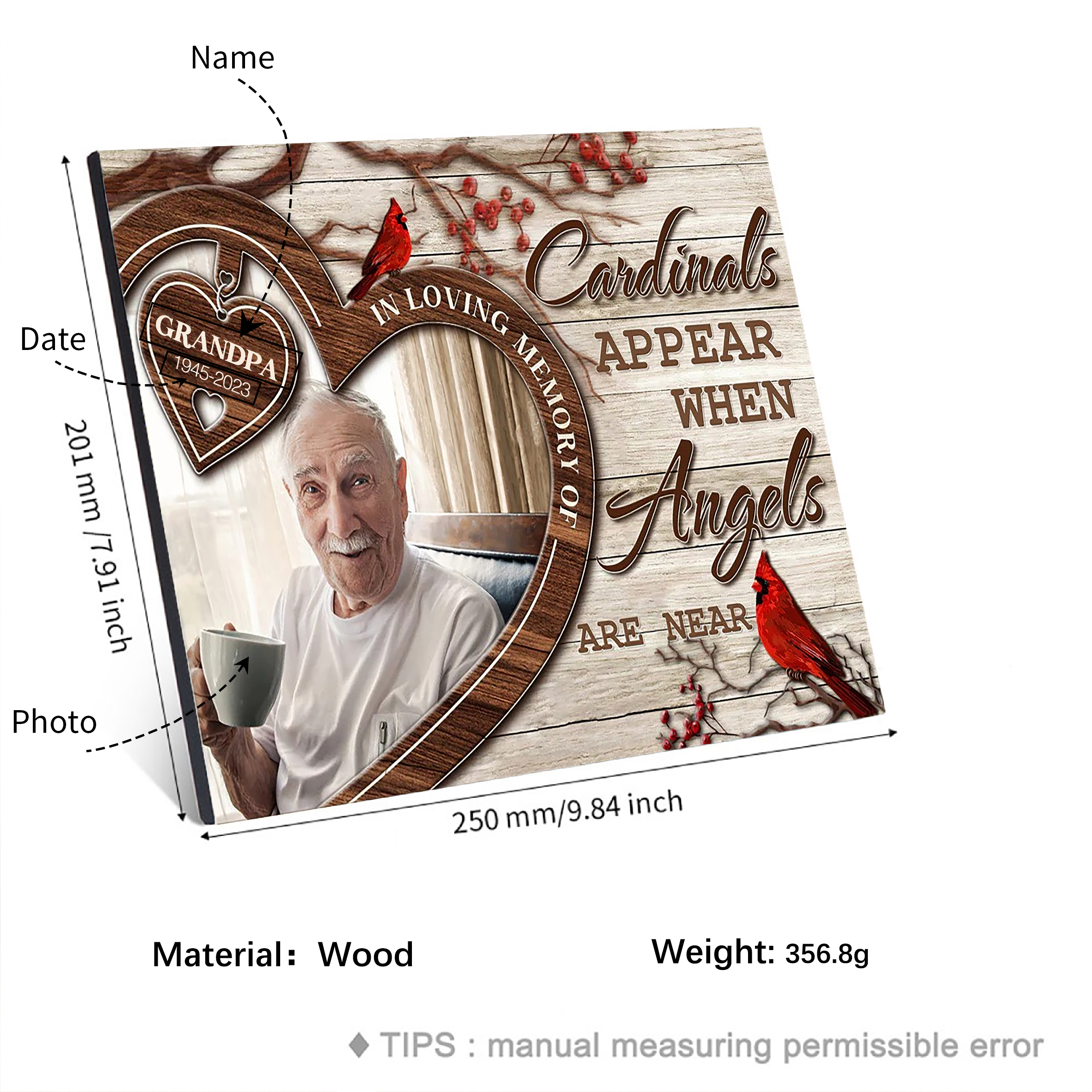 Personalised Memorial Photo Frame Cardinal Wood Signs-Jessemade AU