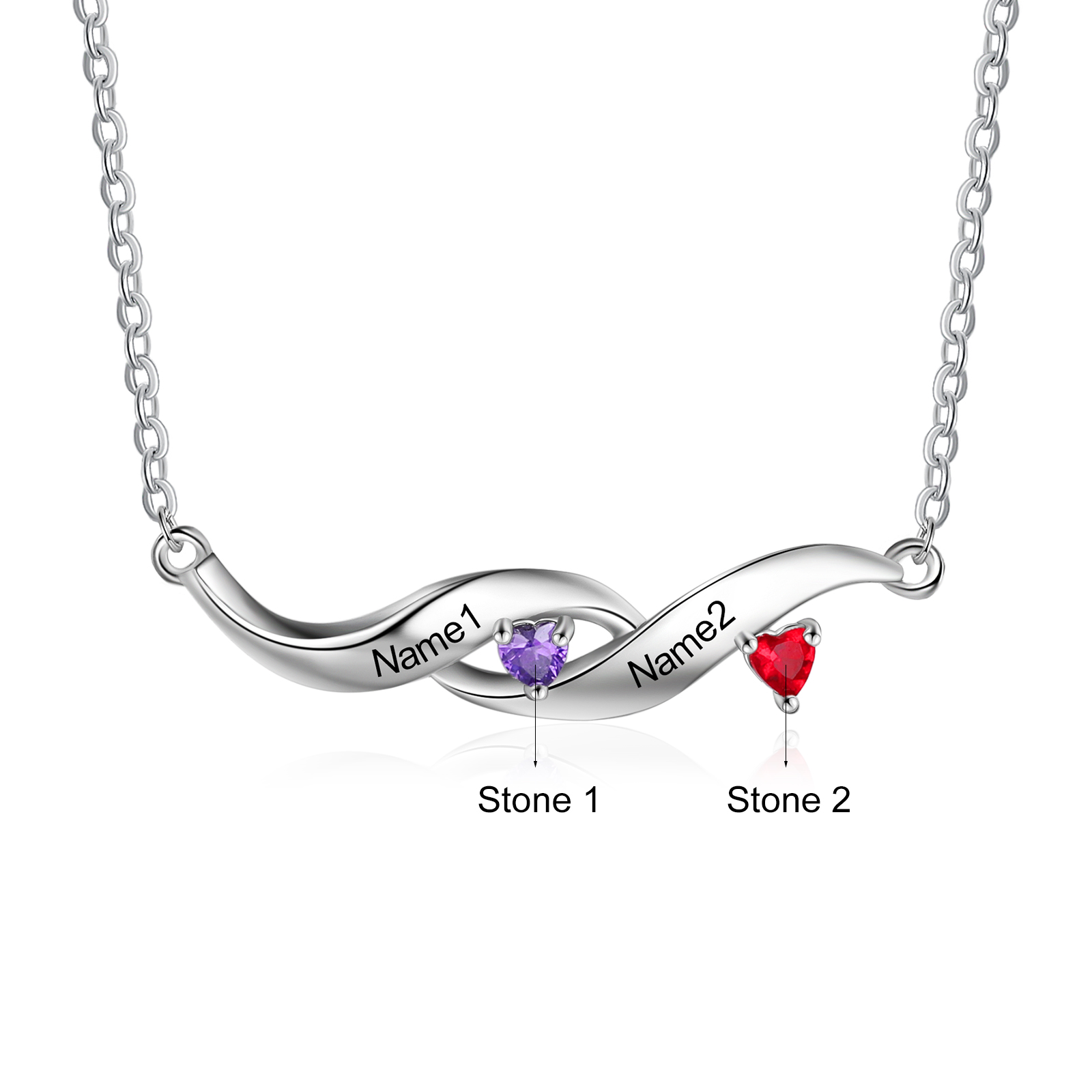 Customised Spiral Cascading Pendant Necklace with 2 Birthstones Engraving 2 Names Gifts for Her-Jessemade AU