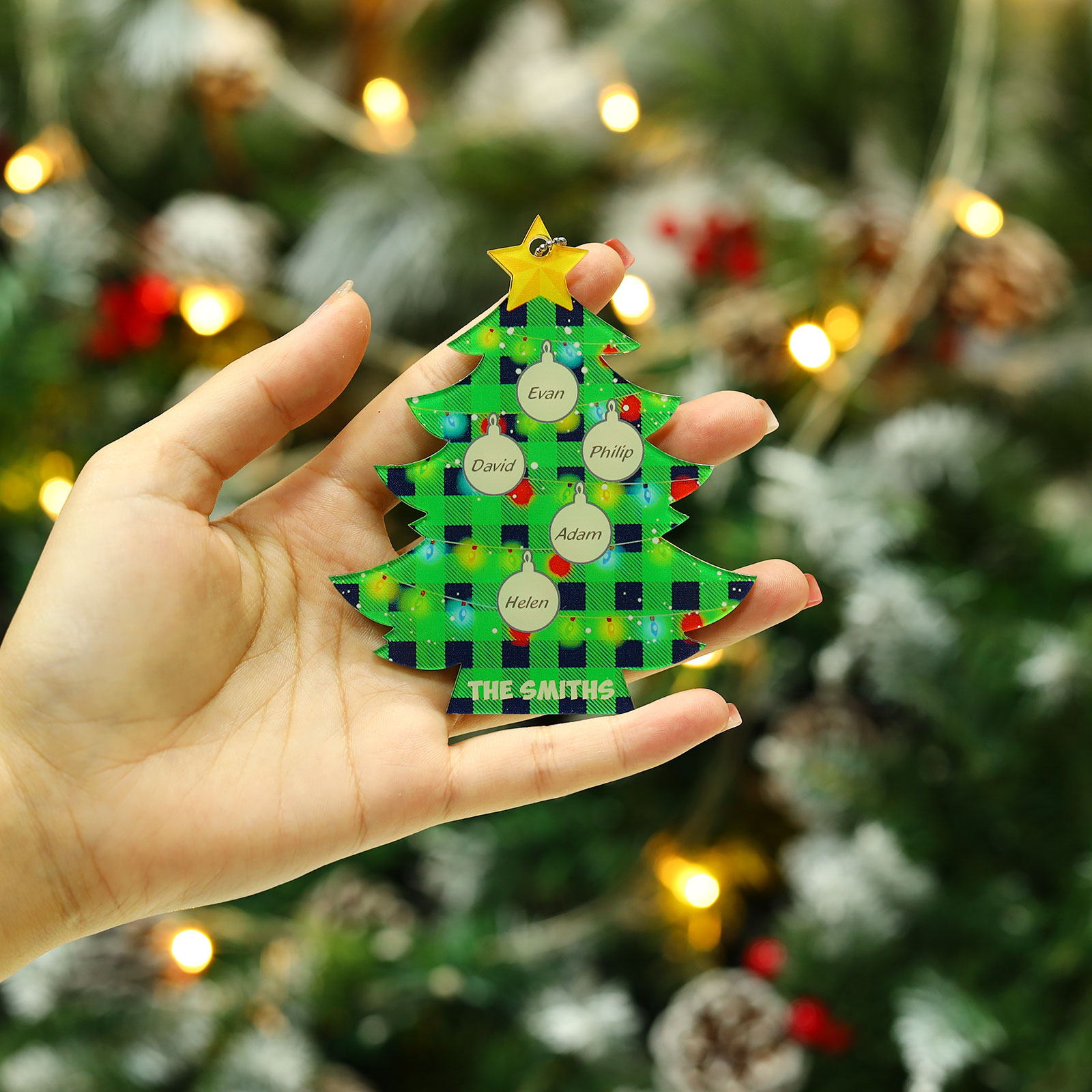 5 Names - Personalised Acrylic Christmas Tree Ornaments Customised Text & Name Xmas Pendant Gifts for Family Friends-Jessemade AU