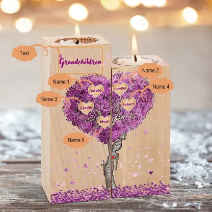 Personalised Family Tree Candle Holder Custom 5 Names Wooden Candlesticks-Jessemade AU
