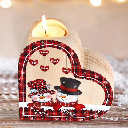 Heart-Shaped Christmas Candle Holder Engraved 7 Names Snowman Candlesticks Personalised Gift for Family-Jessemade AU