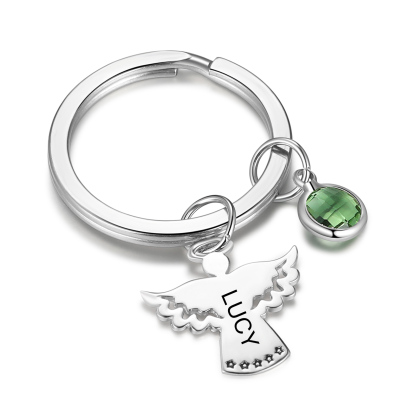 Personalised Guardian Angel Keychain Customised Name & Birthstone Stainless Steel Keyring Special Gift-Jessemade AU