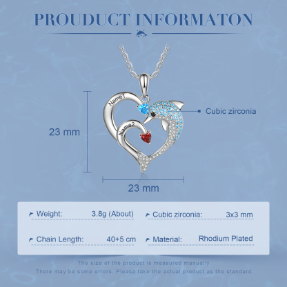 Personalised Heart Dolphin Necklace With 2 Birthstones Engraved Names Gift For Mum-Jessemade AU