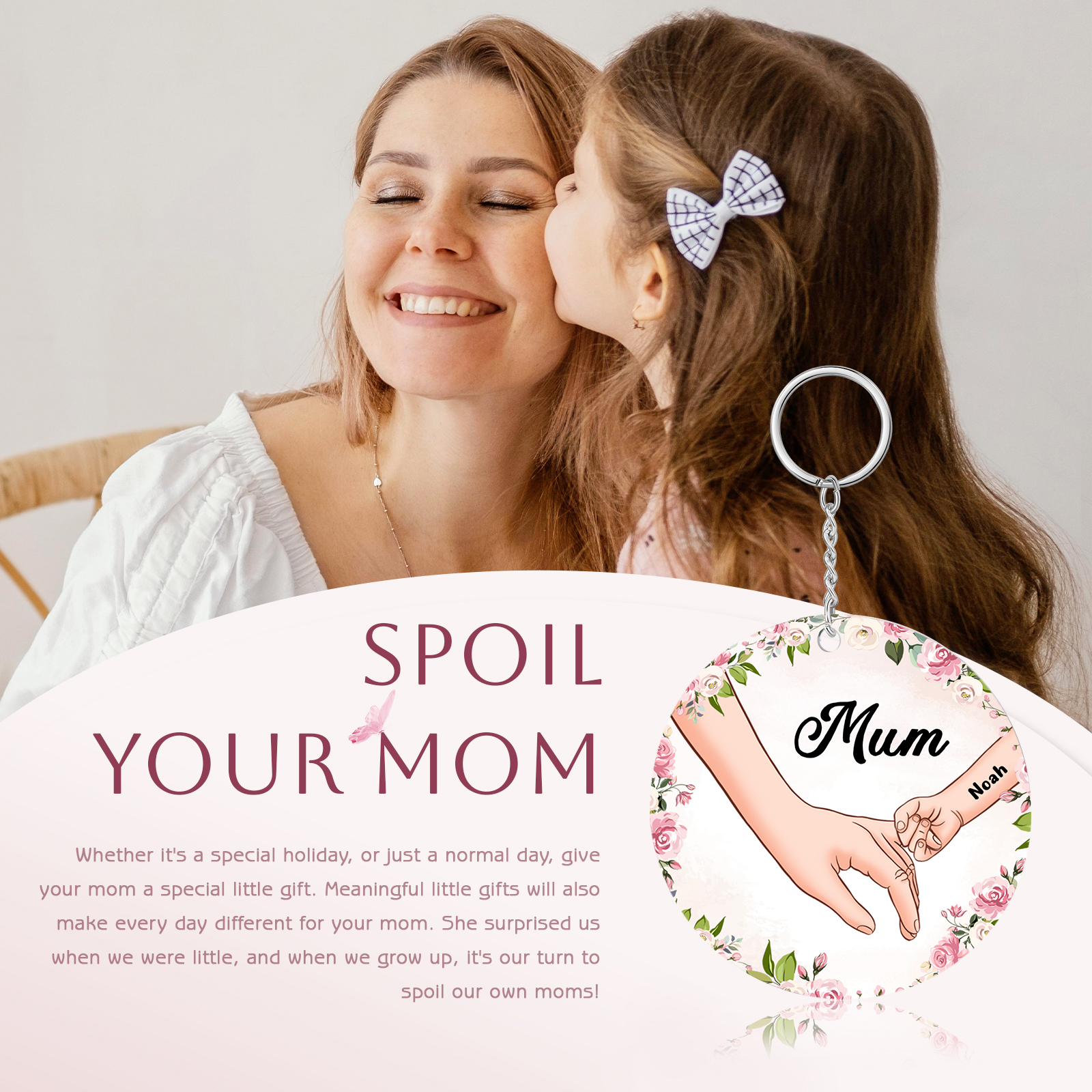 1 Name - Personalised Acrylic Keychain Custom 1 Text Holding Hands Family Hanging Ornaments Gift for Mum/Grandma-Jessemade AU