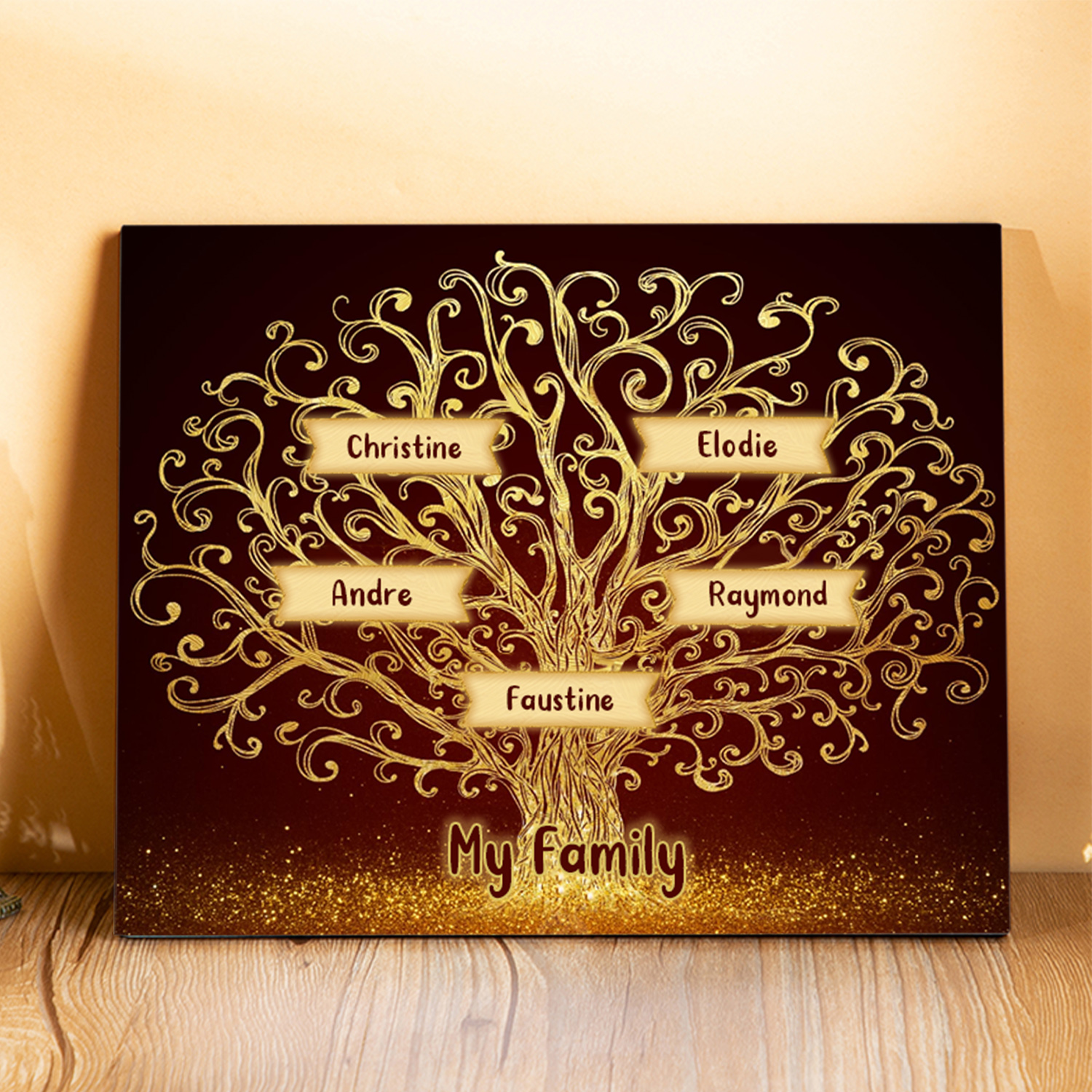 5 Names - Personalised Family Tree Wooden Plaque Custom Text Home Decor Gifts for Mother/Grandma-Jessemade AU