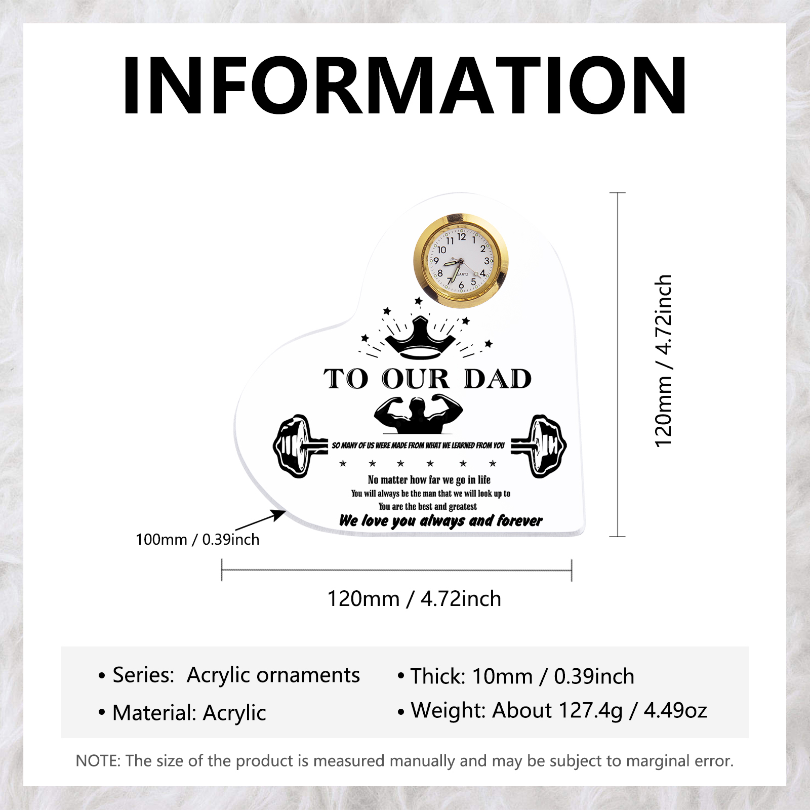 To Our Dad Acrylic Heart Clock Keepsake Heart Sign - You are the best and greatest-Jessemade AU