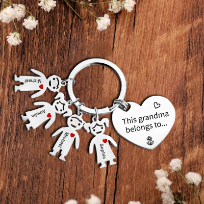 Personalised Keychain with Kid Charm Engraved 4 Names Family Keychain for Grandma-Jessemade AU