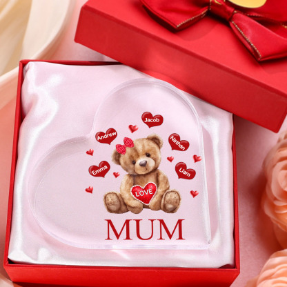 5 Names - Personalised Acrylic Heart Keepsake Custom 2 Texts Teddy Bear Ornaments Gifts for Grandma/Mother-Jessemade AU