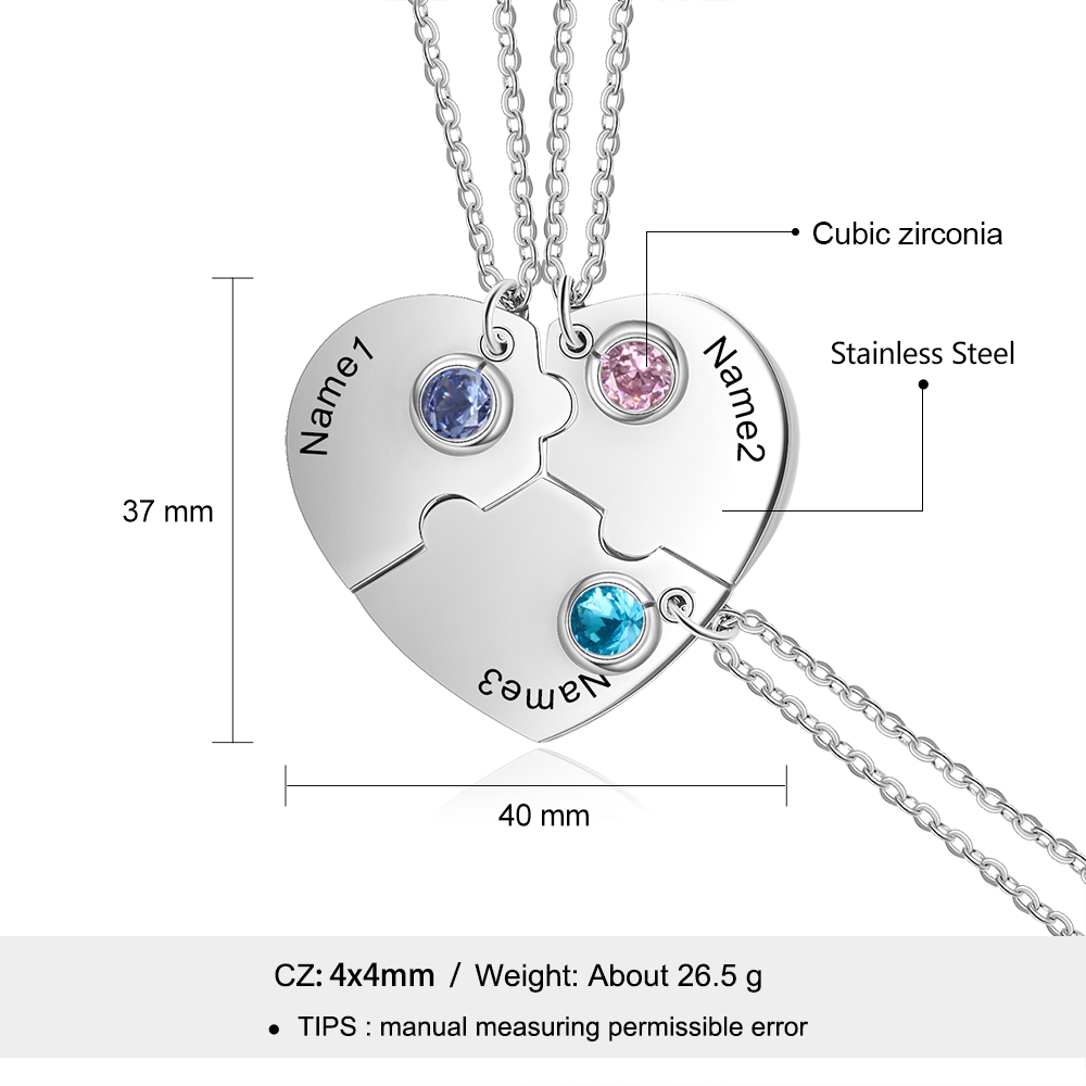 Personalised Puzzle Necklace With Birthstone Custom 3 Names Gifts For Mom BBF Friendship Style-Jessemade AU
