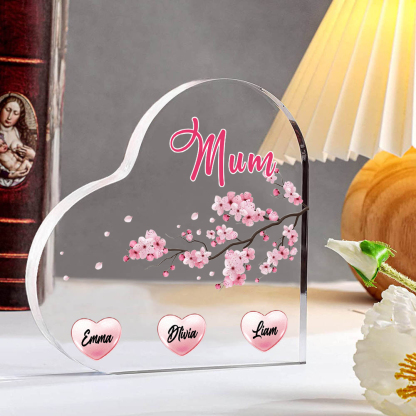 3 Names - Personalised Acrylic Heart Keepsake Custom Text Peach Blossom Ornaments Gifts for Grandma/Mother-Jessemade AU