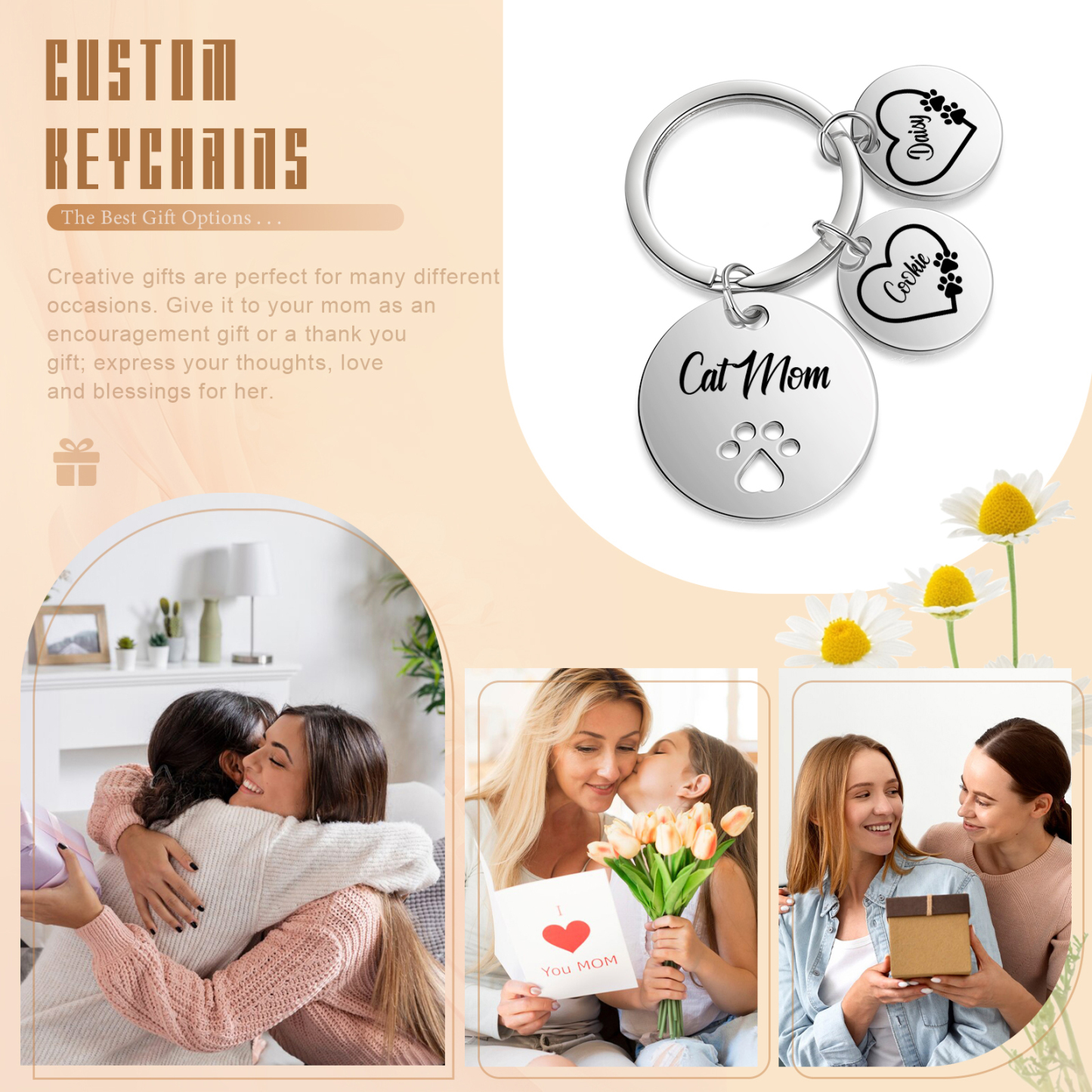 Personalised 2 Names & 1 Text Keychain Cat Paw Circle Charm Keychain Gift for Mother/Grandma-Jessemade AU