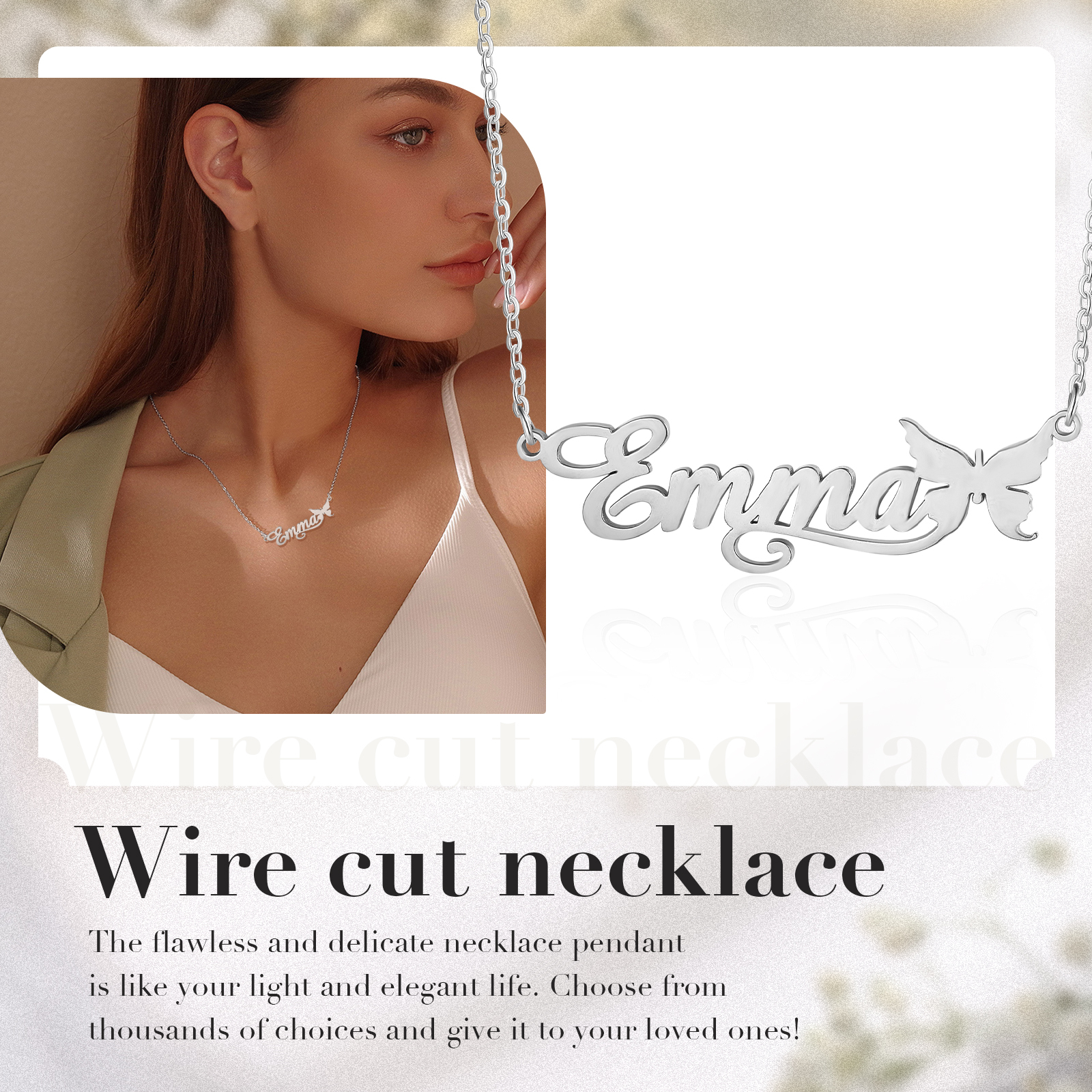 Butterfly Name Necklace Personalised One Name Necklaces Gift for Children-Jessemade AU