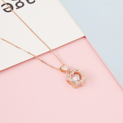 Valentine's Day Gifts 925 Sterling Silver Double Heart Dancing Necklace With Whole Rose Gift Box-Jessemade AU