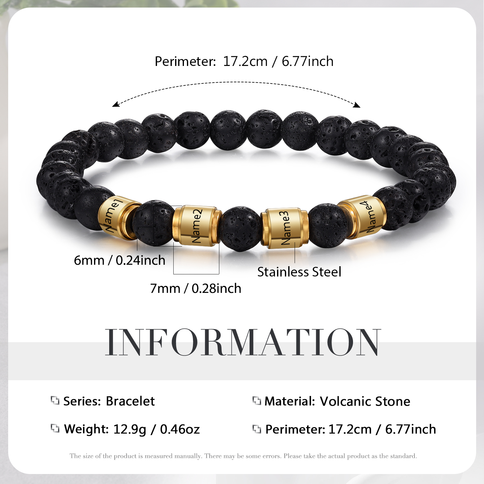 4 Names - Personalised Men's Bracelet Customised Name Beaded Bracelet Volcanic Stone Bracelet Gift for Him-Jessemade AU